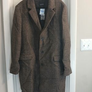 New! Express Brown Checkered Wool Trench Style Women's Coat Single Breasted NWOT